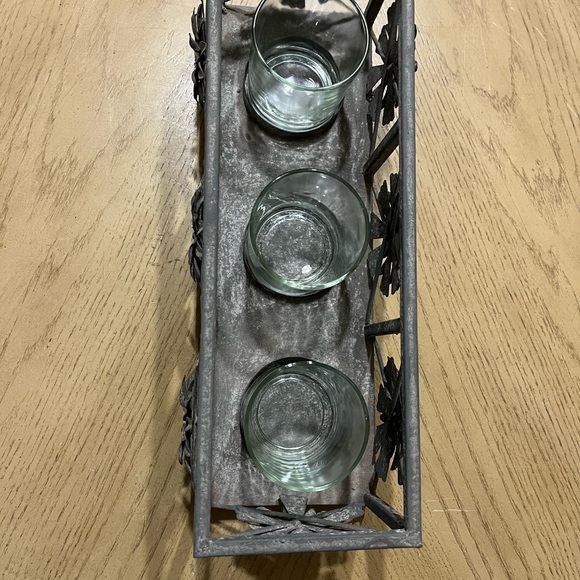 Candle Holder, Gray Metal with rhinestones - Picture 4 of 6